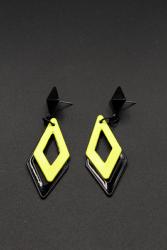 Boucles d'oreilles jaune fluo UV  losange 