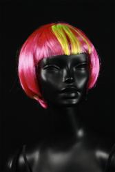 Perruque coupe carré jaune et rose fluo UV