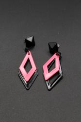 Boucles d'oreilles rose fluo UV  losange 